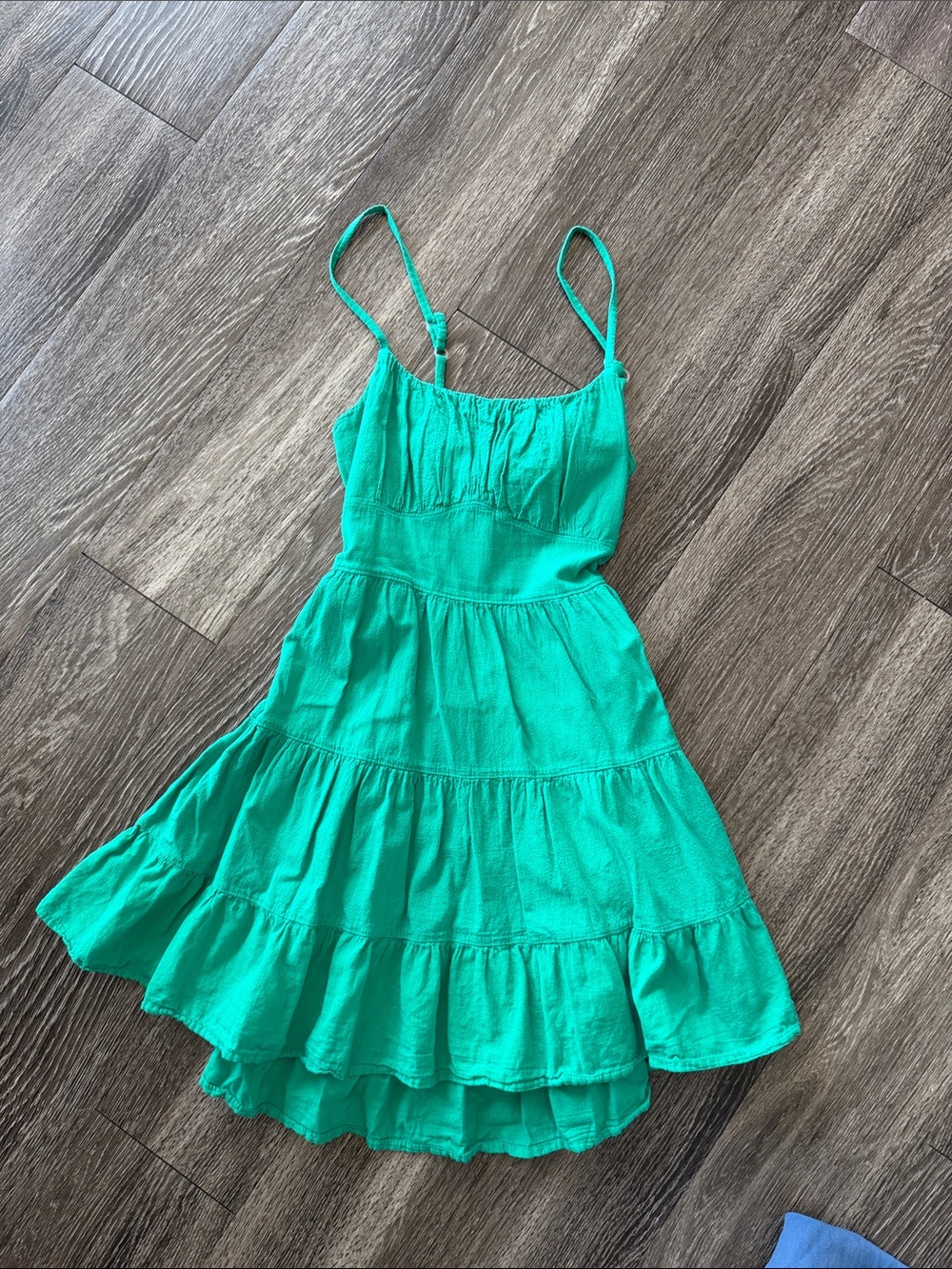 Green Spaghetti Strap Tiered Summer Dress